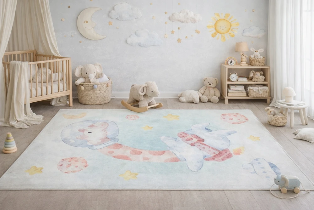 Chemex DYWAN Dziecięcy Drukowany KIDS 200x300 Żyrafa Kosmos Planety Ufo Gwiazdy