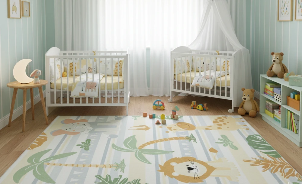 Chemex DYWAN Dziecięcy Drukowany KIDS 200x300 Lew Słoń Żyrafa Palma Safari