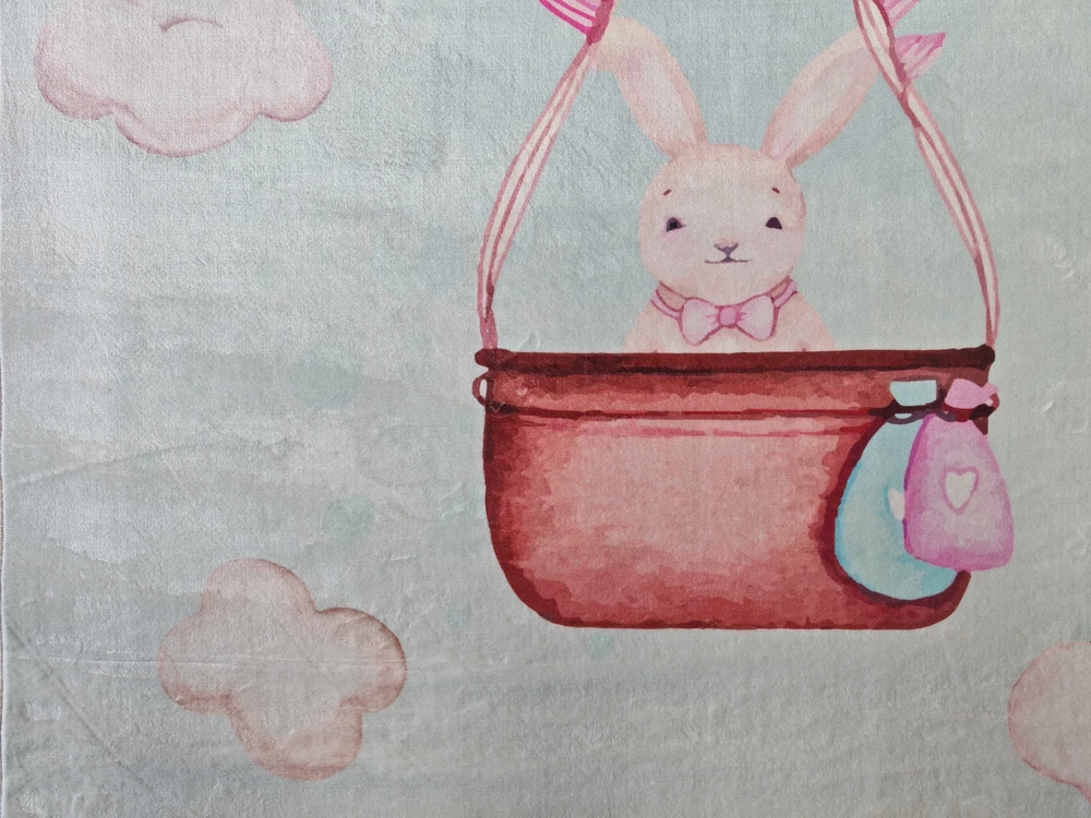 Chemex DYWAN Dziecięcy Drukowany KIDS 200x300 Zajączek Balon Lot Podróż Chmurki