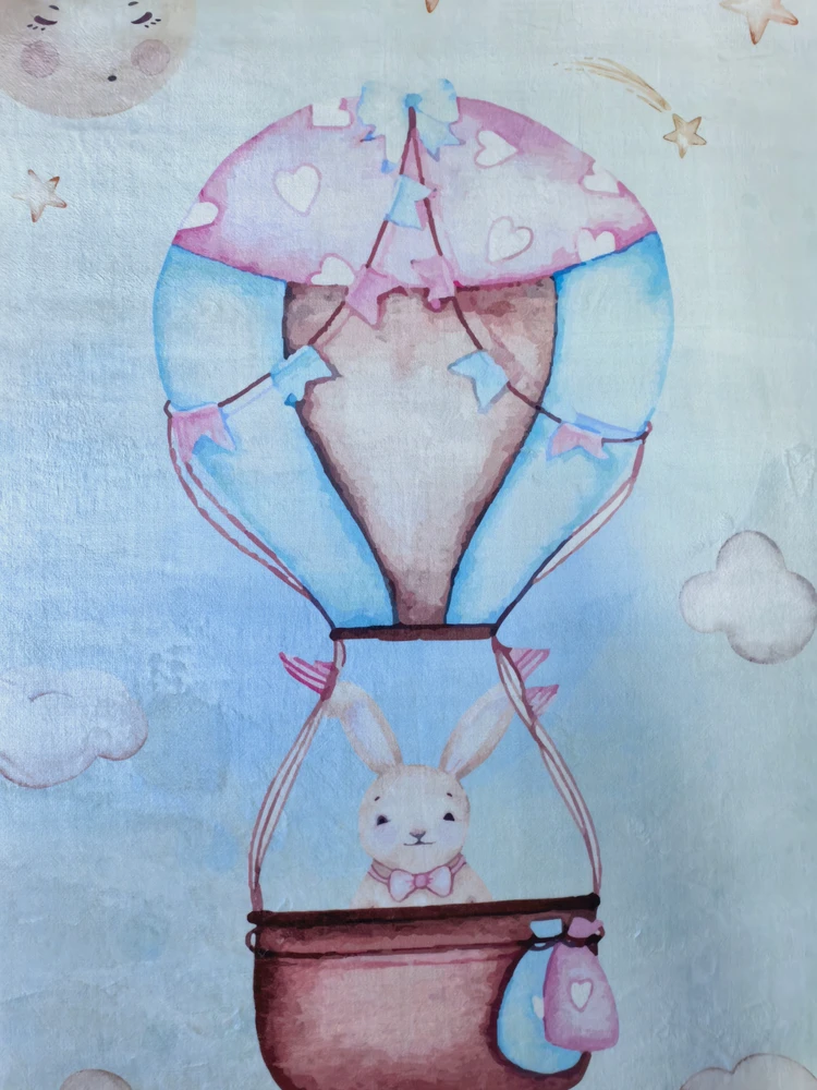 Chemex DYWAN Dziecięcy Drukowany KIDS 200x300 Zajączek Balon Lot Podróż Chmurki