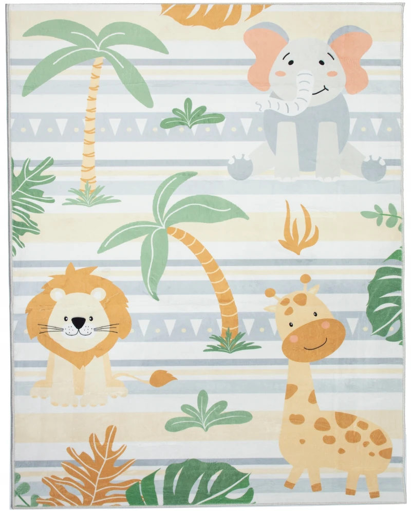 Chemex DYWAN Dziecięcy Drukowany KIDS 200x300 Lew Słoń Żyrafa Palma Safari