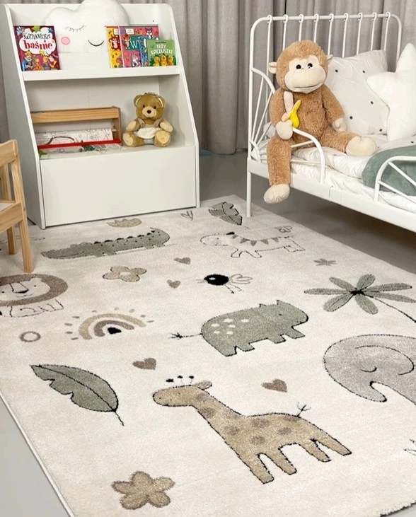Chemex Dywan Elche Animal 80x150 3D motyw zwierząt w stylu boho safari oliwkowy