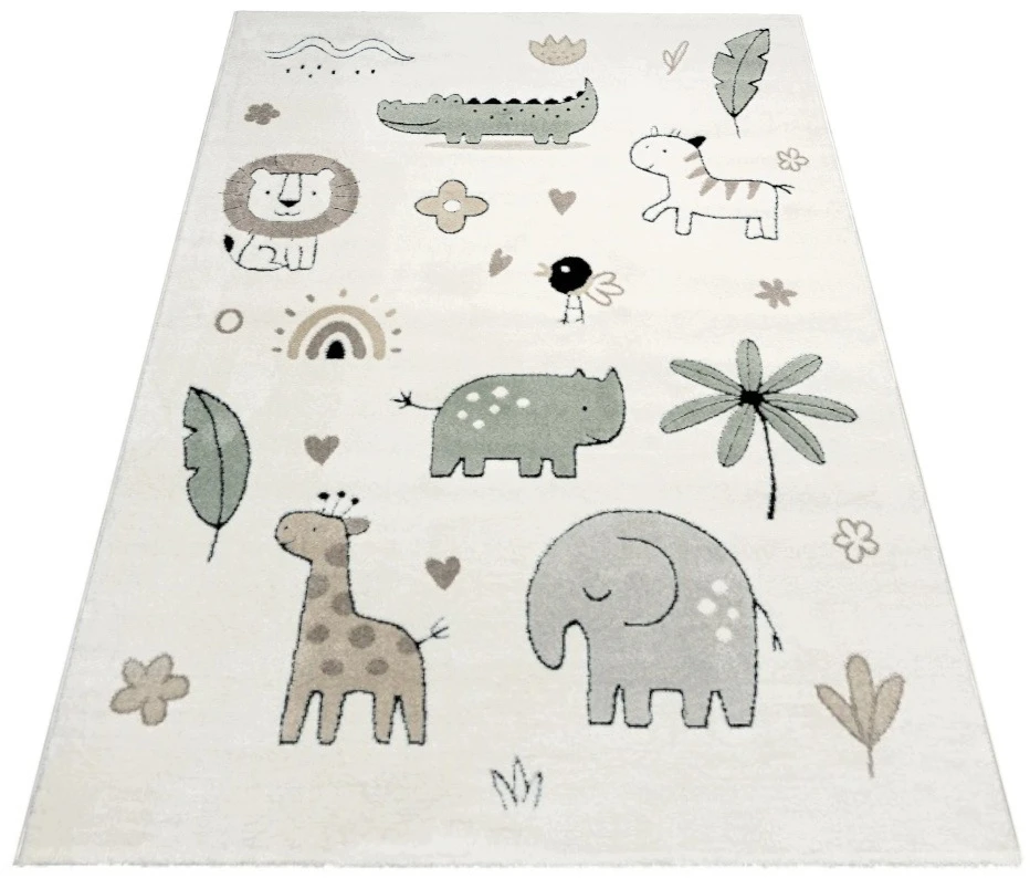 Chemex Dywan Elche Animal 80x150 3D motyw zwierząt w stylu boho safari oliwkowy