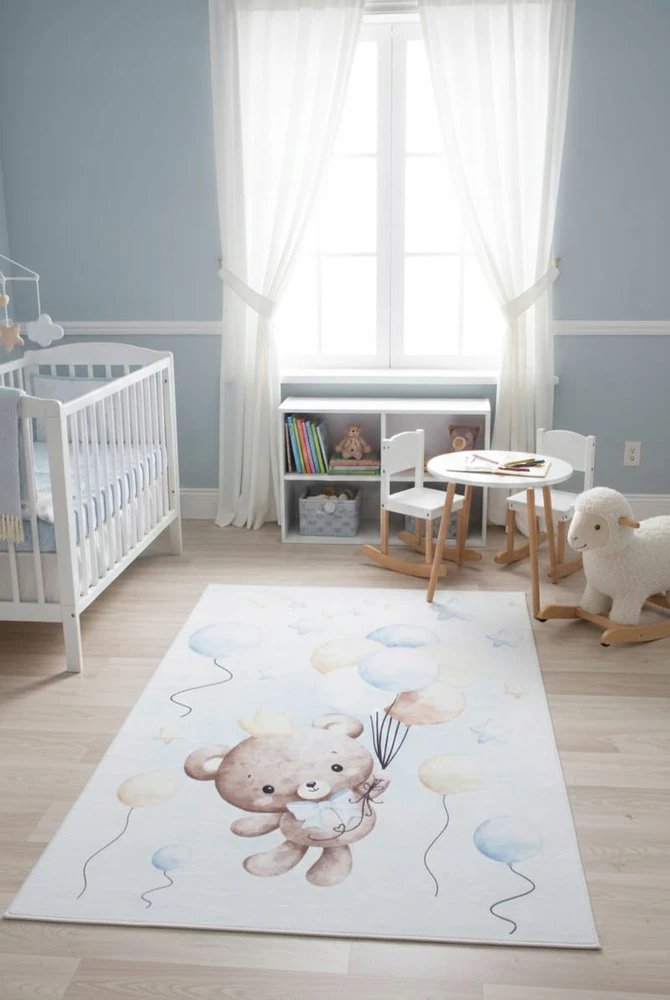 Chemex Dywan KIDS 120x170 miś w balony mėlyna dla chłopca pluszowy su misiem