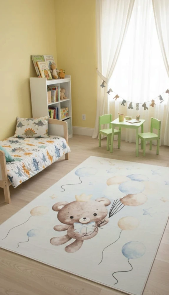 Chemex Dywan KIDS 120x170 miś w balony mėlyna dla chłopca pluszowy su misiem