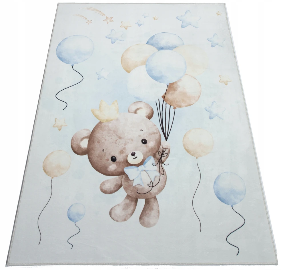 Chemex Dywan KIDS 120x170 miś w balony mėlyna dla chłopca pluszowy su misiem
