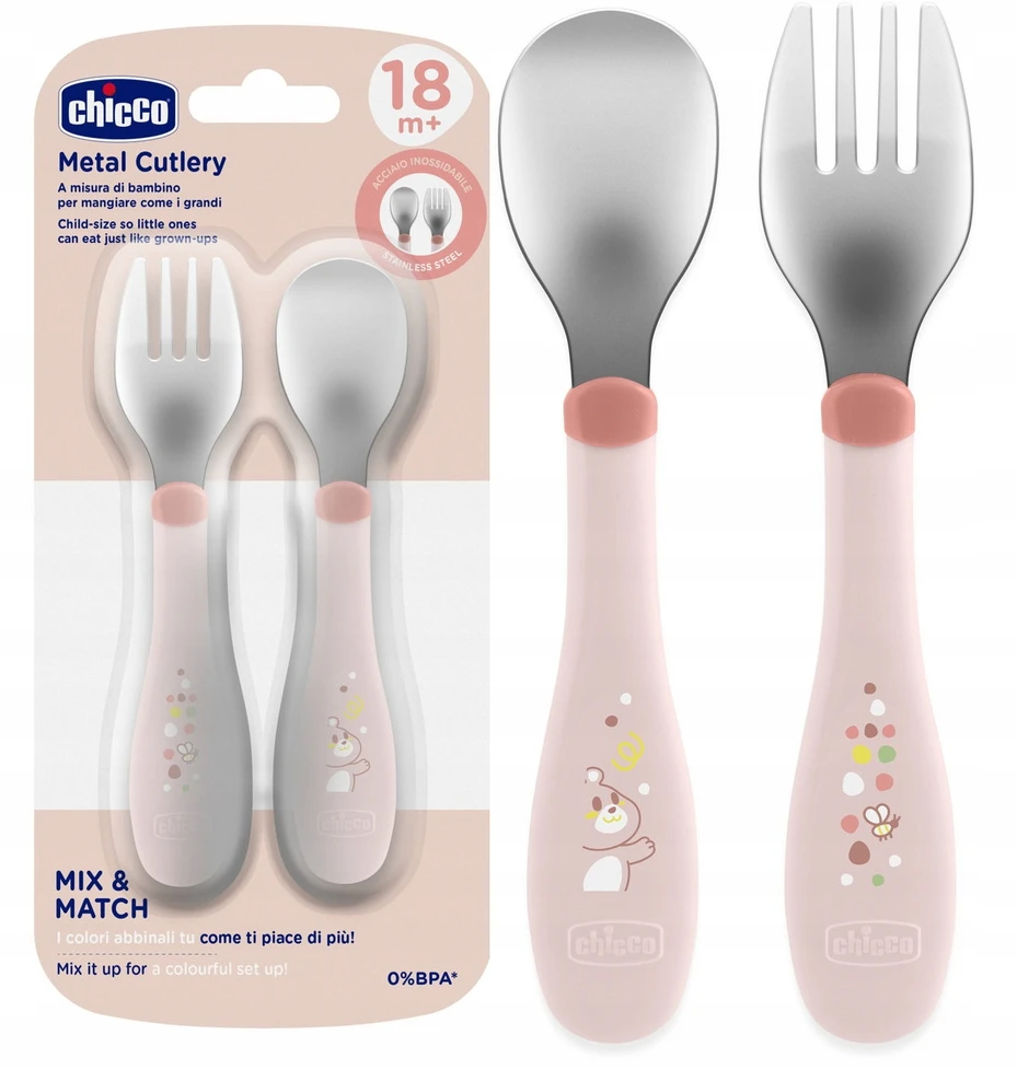CHICCO CUTLERY metalinė šakutė ir SPOON smėlio spalvos