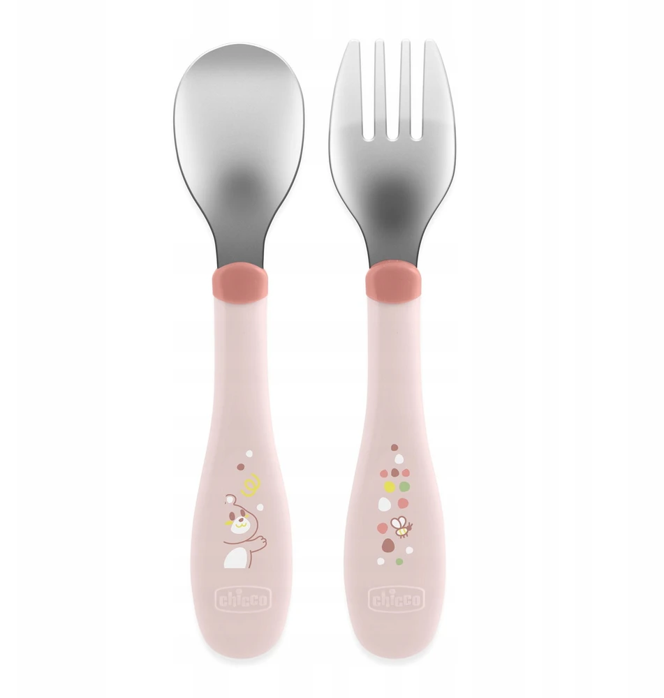 CHICCO CUTLERY metalinė šakutė ir SPOON smėlio spalvos