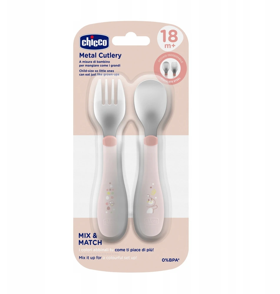 CHICCO CUTLERY metalinė šakutė ir SPOON smėlio spalvos