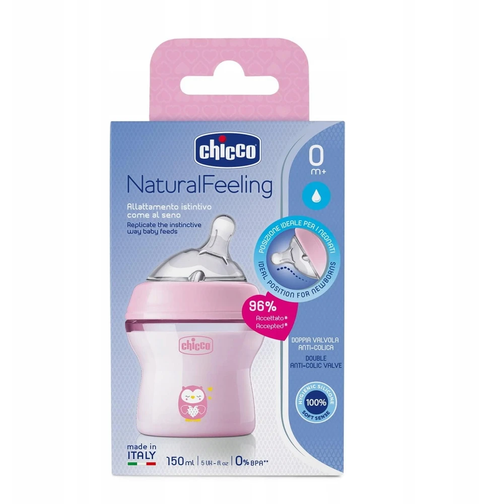 Chicco NaturalFeeling buteliukas rožinis 150 ml