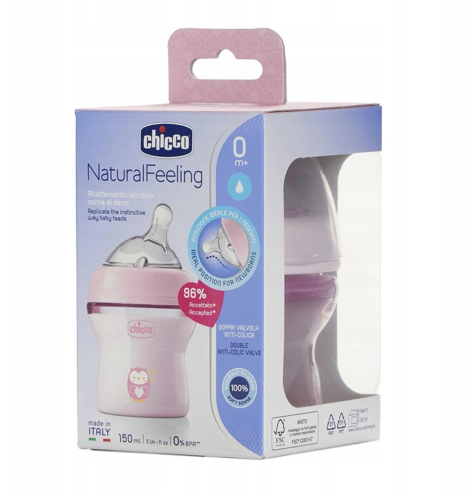 Chicco NaturalFeeling buteliukas rožinis 150 ml