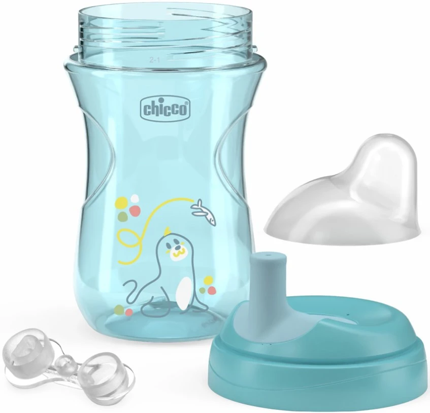 Chicco Puodelis niekapek ze slowką 266ml turkio 12m+