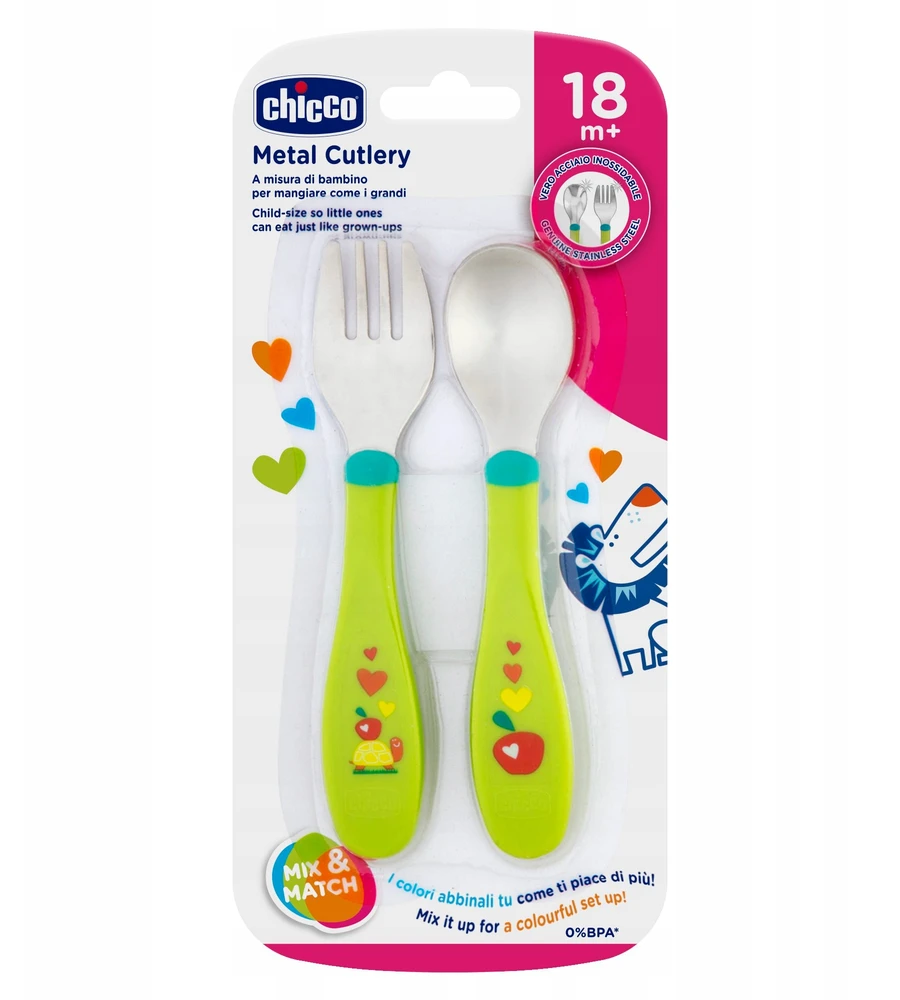 CHICCO 00016102300000 metaliniai stalo įrankiai žali 18m+