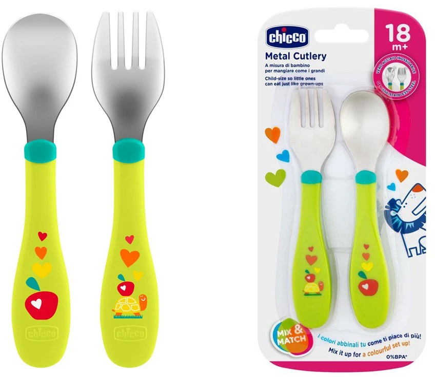 CHICCO 00016102300000 metaliniai stalo įrankiai žali 18m+