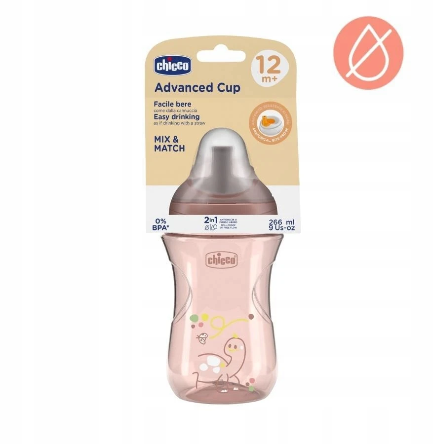 Chicco Puodelis su šiaudeliu, apsaugantis nuo išsiliejimo, 266 ml, persikų spalvos, 12 mėn.+