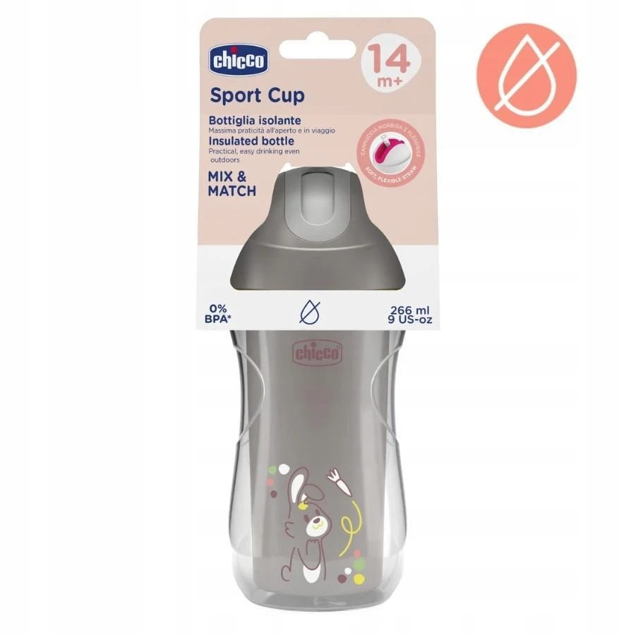 Chicco Puodelis niekapek termicz ze słomką 266ml pilka 14m+