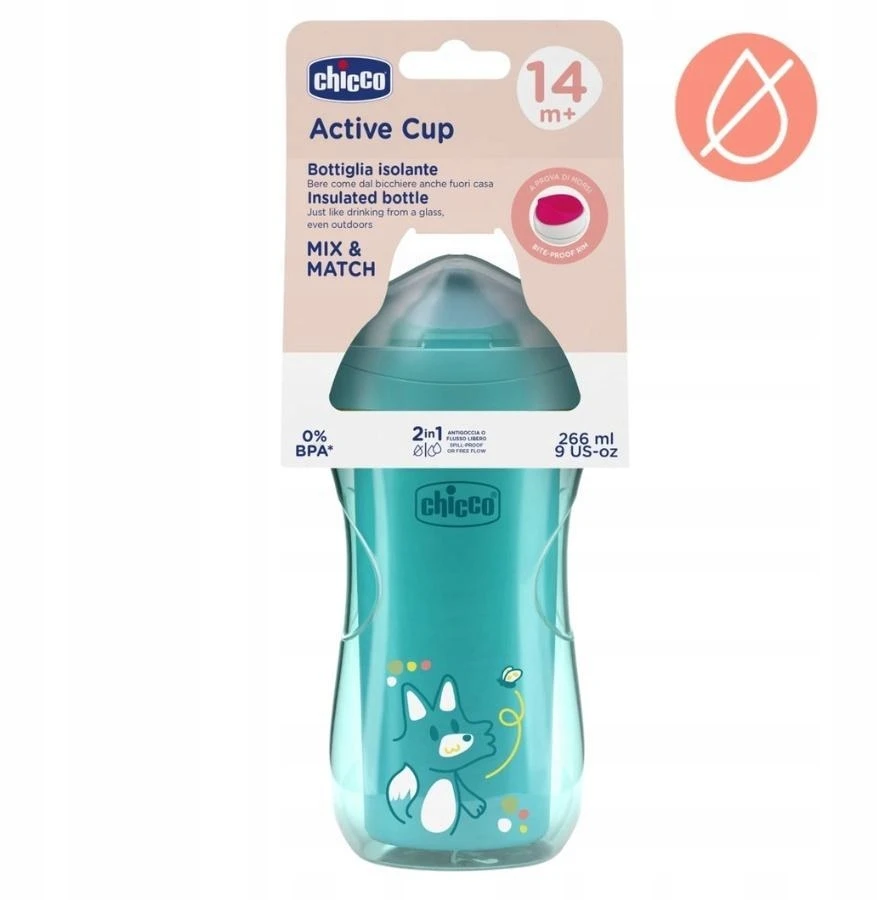 Chicco Puodelis niekapek termiczny 266ml turkio 14m+