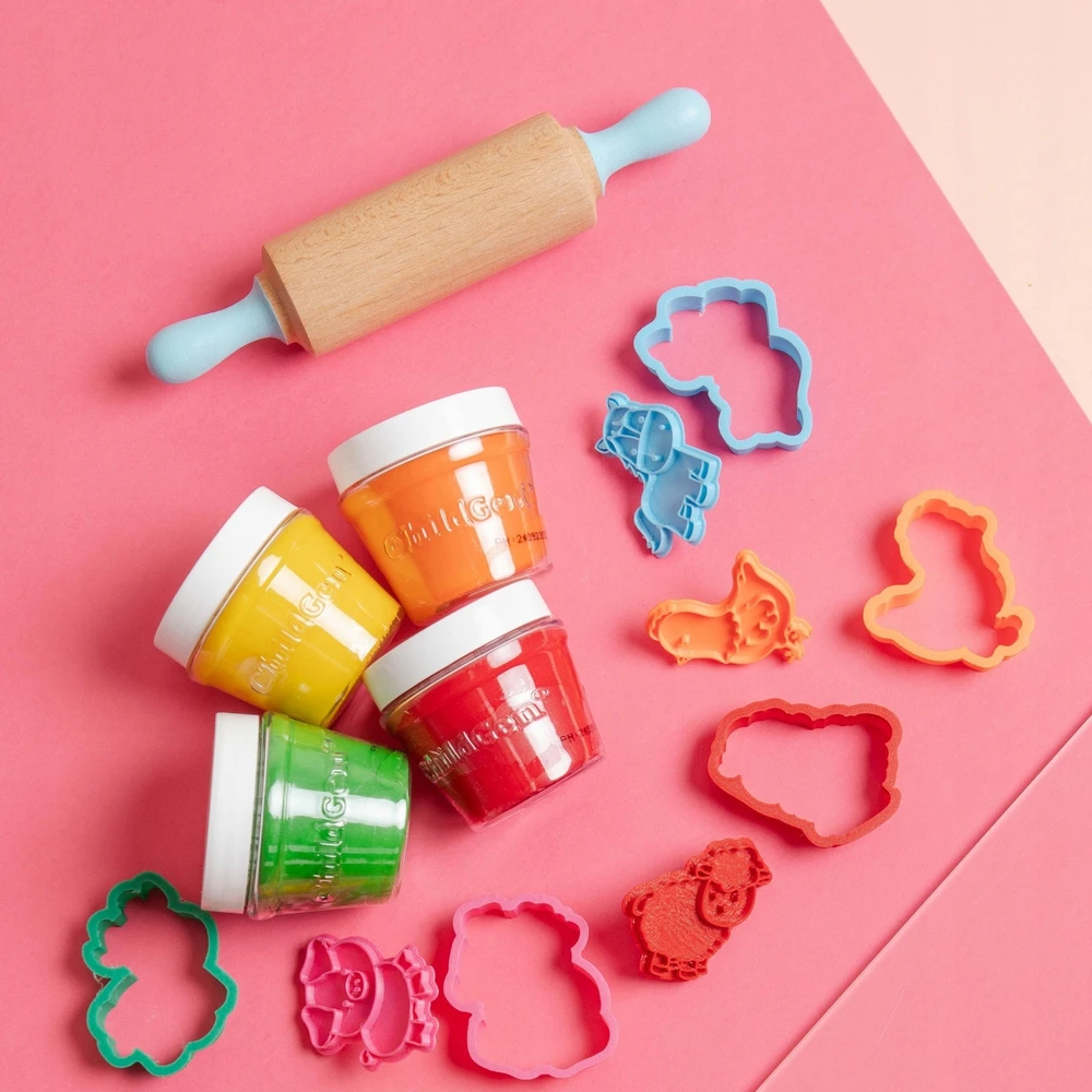 ProGarden Childgen Natūrali plastilino masė indeliuose, blizgučiai, 6 spalvos