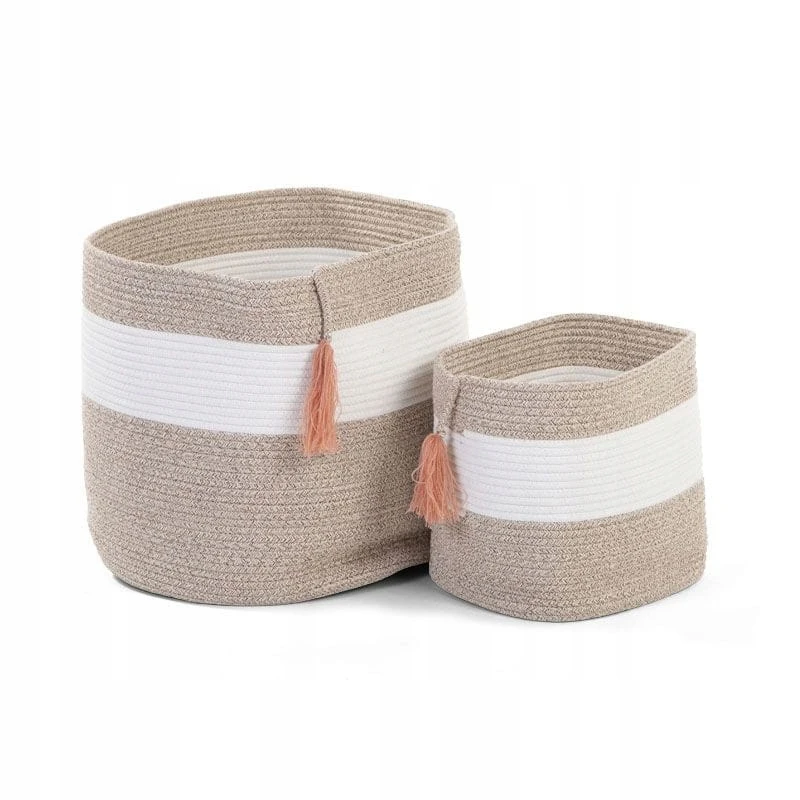 CHILDHOME - KOSZ PLECIONY SZNURKOWY 28x27 CM Baltas/BEIGE