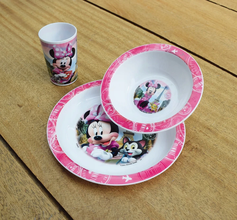 Cijep Vakarienės rinkinys vaikams 3 vnt. - Minnie Mouse puodelis, lėkštė, dubuo