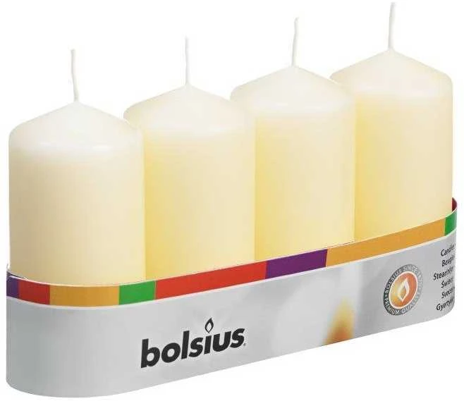 Cilindrinių žvakių rinkinys BOLSIUS, baltos spalvos, 4 vnt