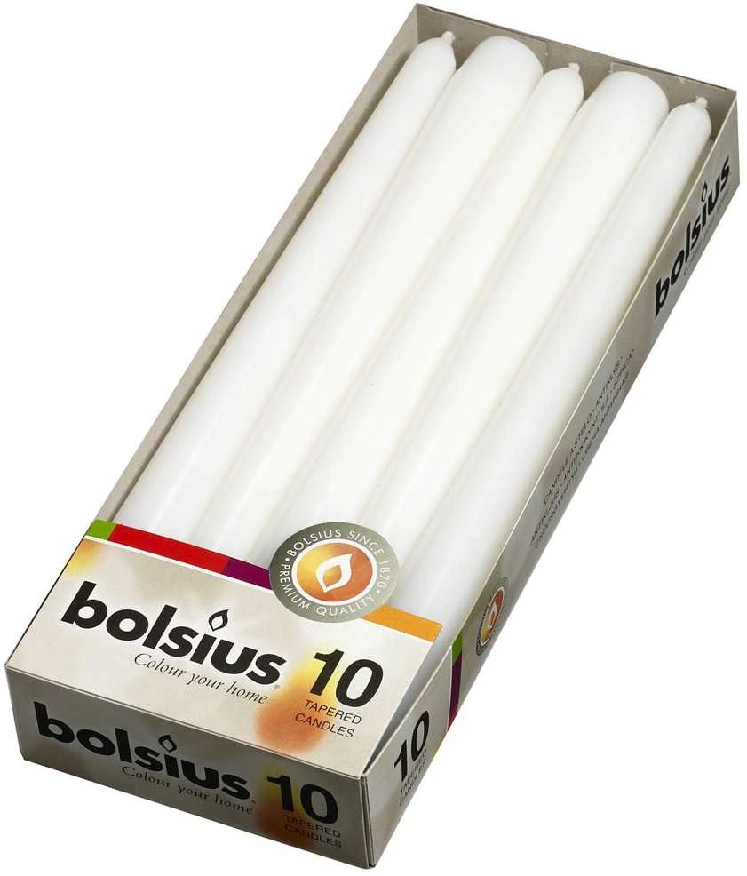 Cilindrinių žvakių rinkinys BOLSIUS, baltos sp., įvairių dydžių, 4 vnt