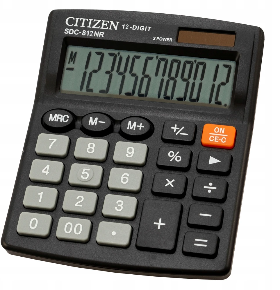 "citizen" skaičiuotuvas sdc812nr, juodas, stalinis, 12 skaitmenų, dvigubas įkrovimas