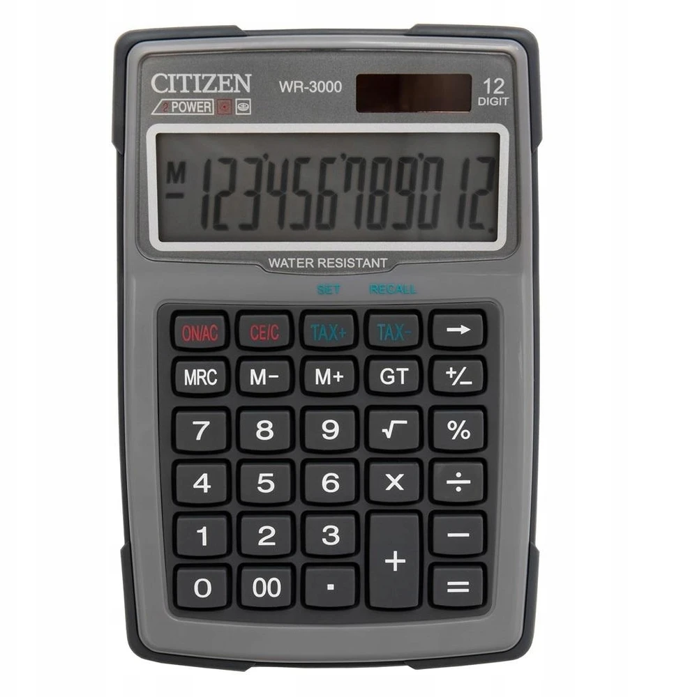 Citizen Wr 3000 Lauko skaičiuoklis, pilkas, 12 skaitmenų
