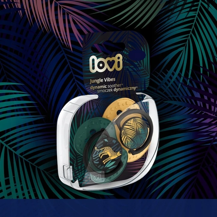 LOVI 22/901 Dinaminis silikoninis čiulptukas 0-3m 2vnt Jungle Vibes Boy