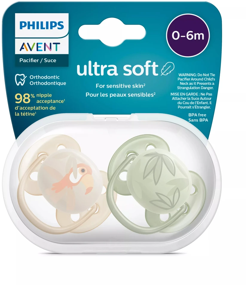 Philips AVENT SCF091/07 Čiulptukas Ultra Soft 0-6m papūga/lapai