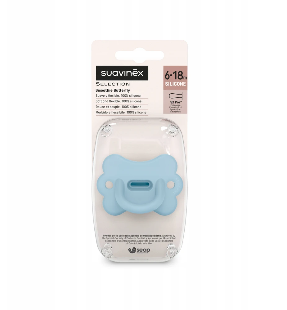 SUAVINEX COLOUR ESSENCE BUTTERFLY FIZIOLOGINIS ČIULPTUKAS SX PRO, 6-18 MĖN., Mėlynas