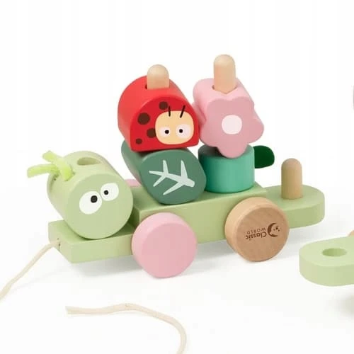 Classic World medinė Montessori Gąsienicos traukinys su 27 detalėmis