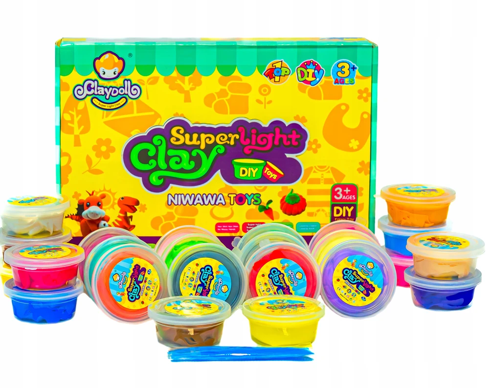 ClayDoll Super Light Clay CLAYDOLL MAGIC FOAM PLAYSTINE POLYMER CAY 24 vnt + peiliai