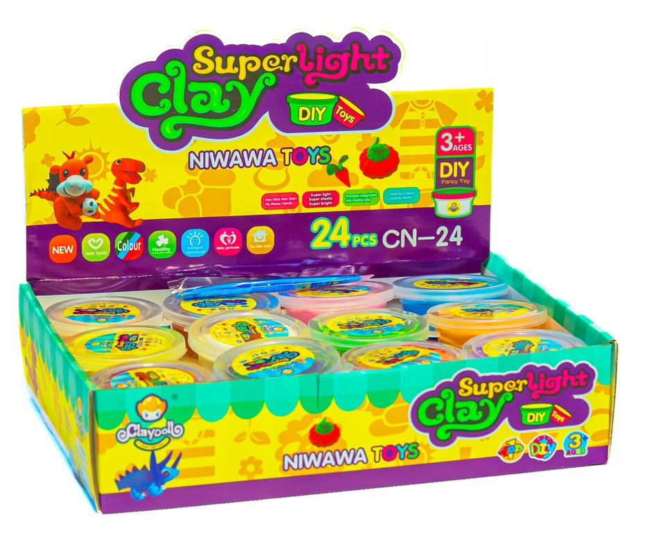 ClayDoll Super Light Clay CLAYDOLL MAGIC FOAM PLAYSTINE POLYMER CAY 24 vnt + peiliai