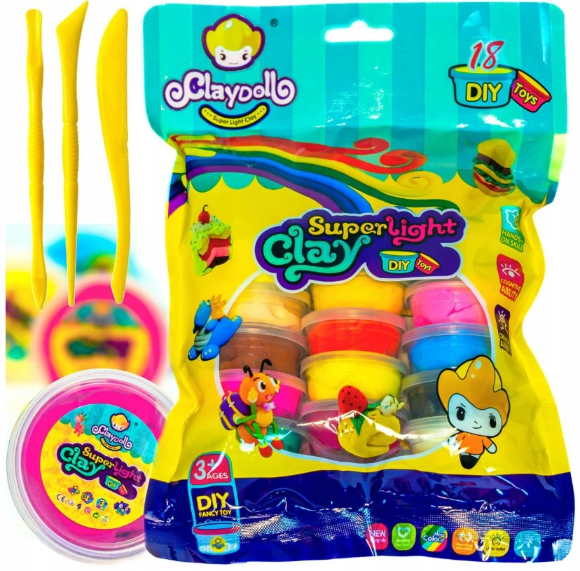 ClayDoll Super Light Clay MAGIC FOAM PLAYSTINE CLAYDOLL PASTA 18 vnt. Priedai