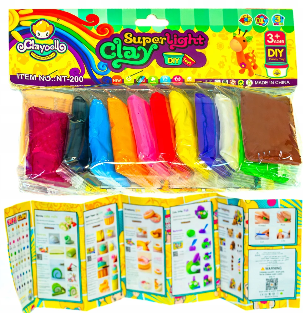 ClayDoll Super Light Clay MAGIC FOAM PLAYSTINE PASTA 12 vnt + PRIEDAI
