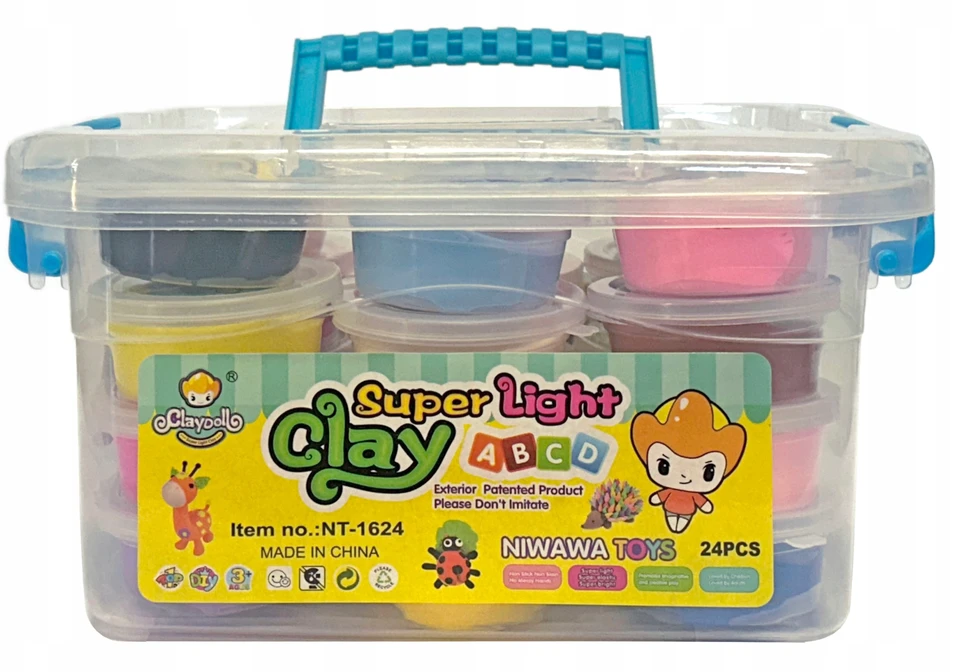 ClayDoll Super Light Clay PUTOLŲ RINKINYS 24 vnt. + PRIEDAI + MAGIC lagaminas PLASTIKOS PASTA