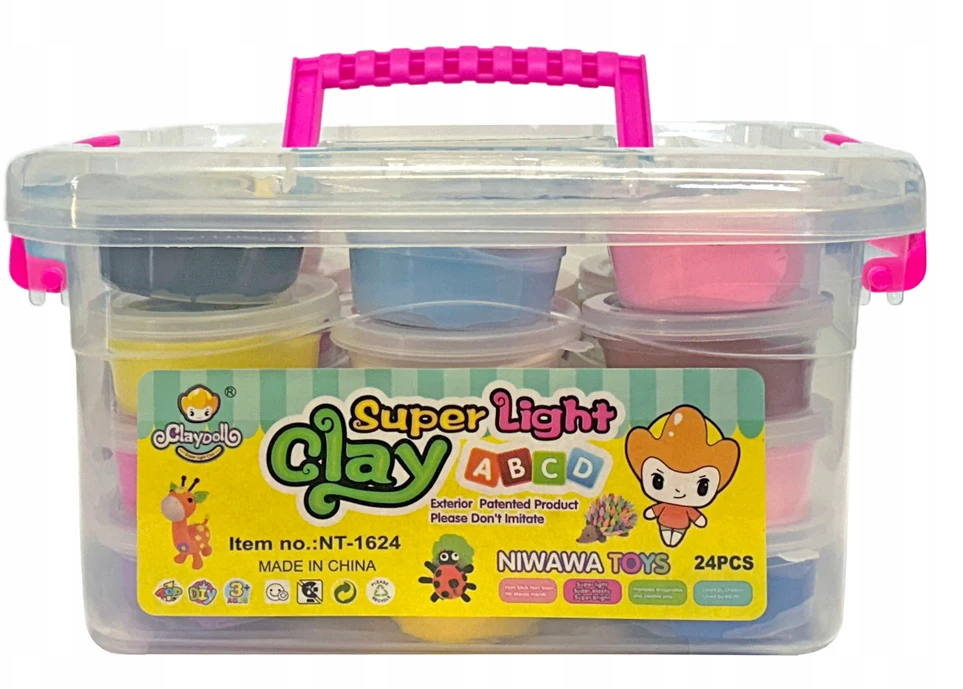 ClayDoll Super Light Clay PUTOLŲ RINKINYS 24 vnt. + PRIEDAI + MAGIC lagaminas PLASTIKOS PASTA