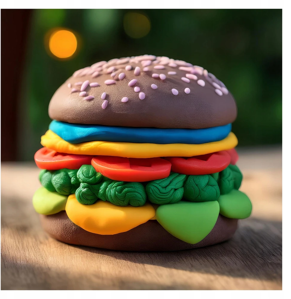 click4TOYS 6 TEŠLOS VIENETŲ RINKINYS + VAIKŲ PLASTIKOS PASTOS HAMBURGERIŲ MAŠINAS