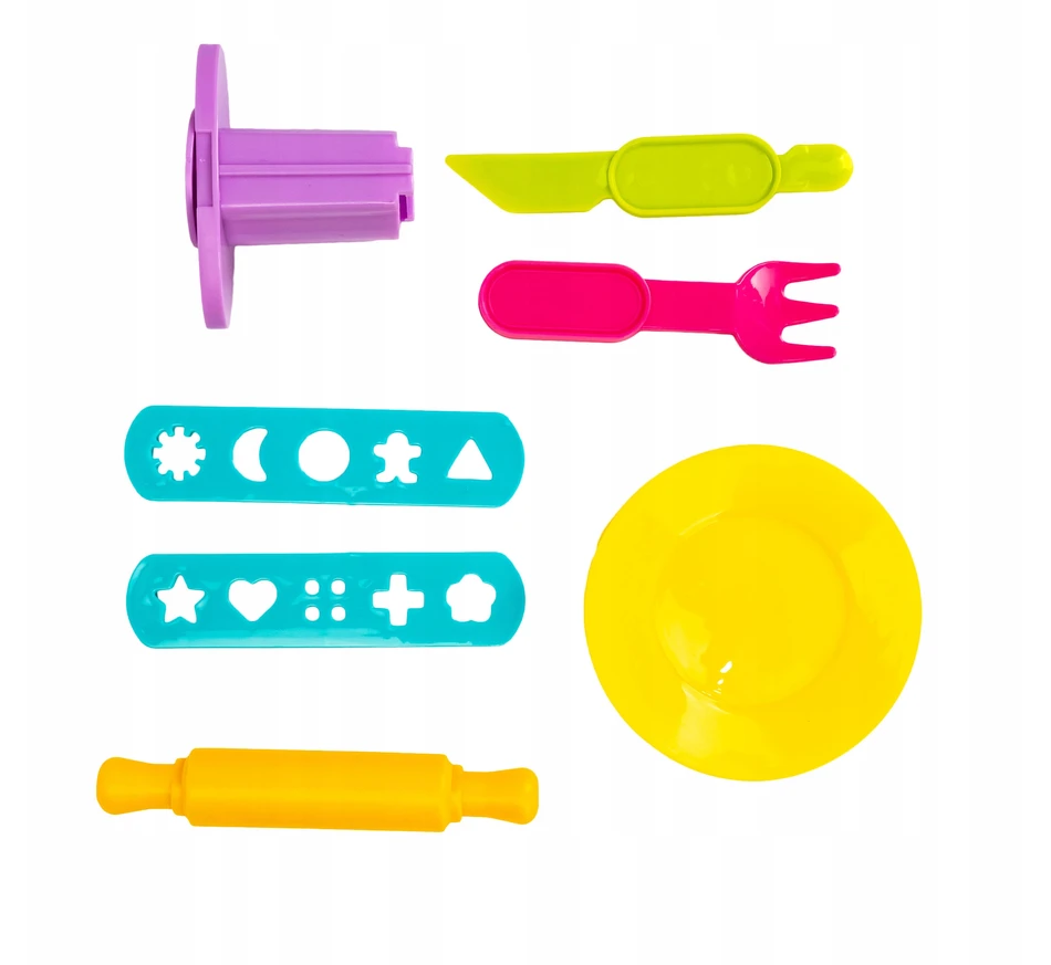 click4TOYS 6 TEŠLOS VIENETŲ RINKINYS + VAIKŲ PLASTIKOS PASTOS HAMBURGERIŲ MAŠINAS