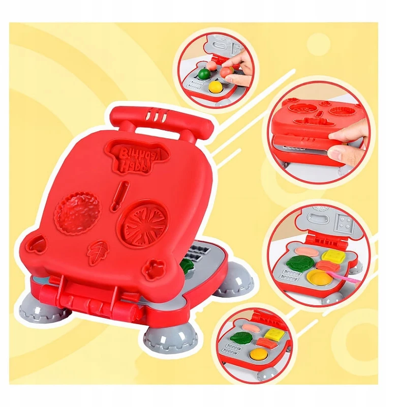click4TOYS 6 TEŠLOS VIENETŲ RINKINYS + VAIKŲ PLASTIKOS PASTOS HAMBURGERIŲ MAŠINAS