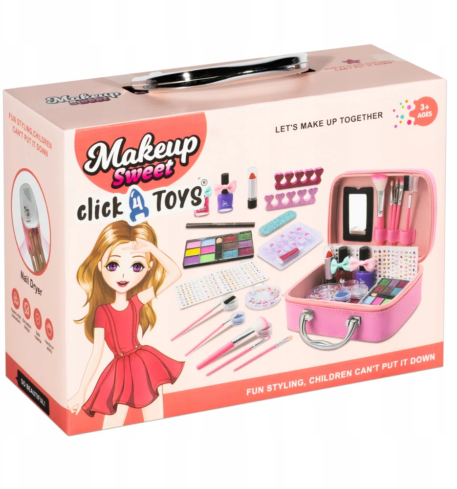 Click4Toys DĖŽUTĖ SU MAKIAŽO KOSMETIKA VAIKAMS IR UV nagų lempa