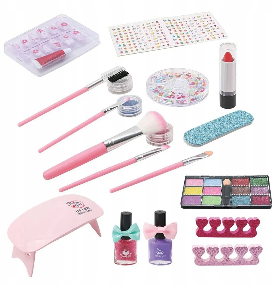 Click4Toys DĖŽUTĖ SU MAKIAŽO KOSMETIKA VAIKAMS IR UV nagų lempa