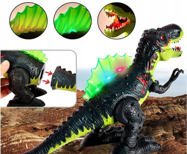 Click4Toys DIDELI T-REX DINOZAURŲ PASIĖJIMAI, RAUJIMAI, ŠVIESOS, KĖPAVIMAS GARAI, VAIKŲ FIGŪRA, 20 CM