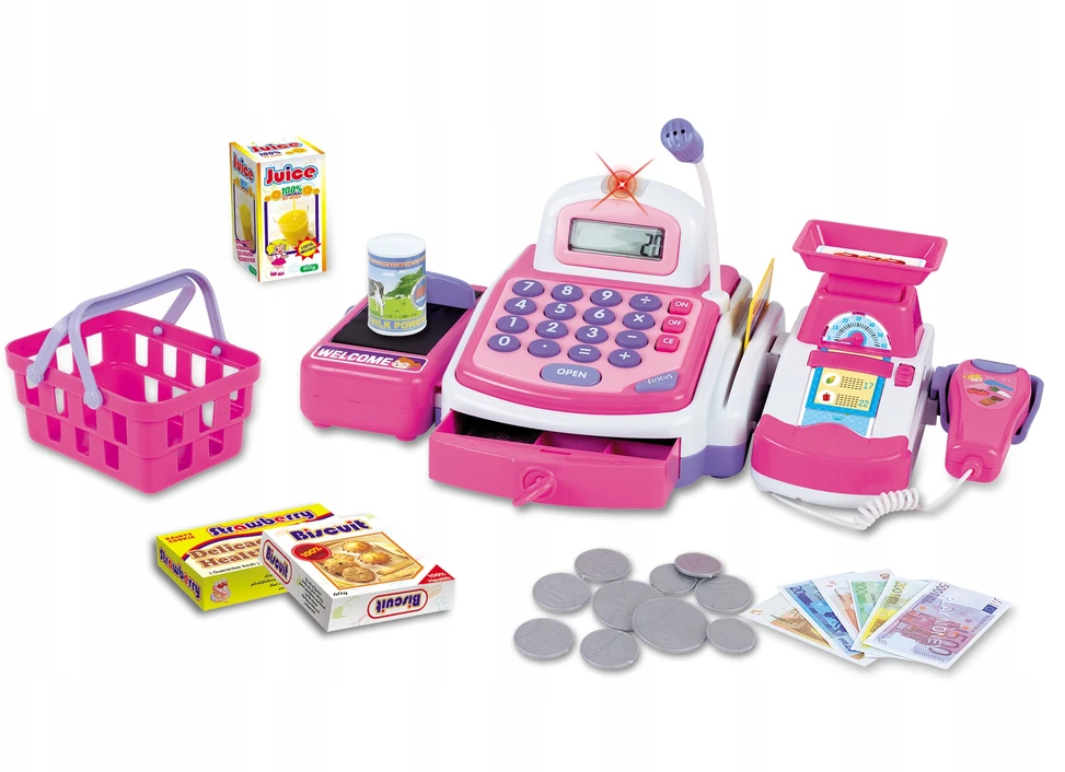 Click4Toys DIDELIS INTERAKTYVI PARDUOTUVĖS KASOS APARATŪRA VAIKAMS + SKAIČIUOKLĖS SVORIO KREPŠELĖ