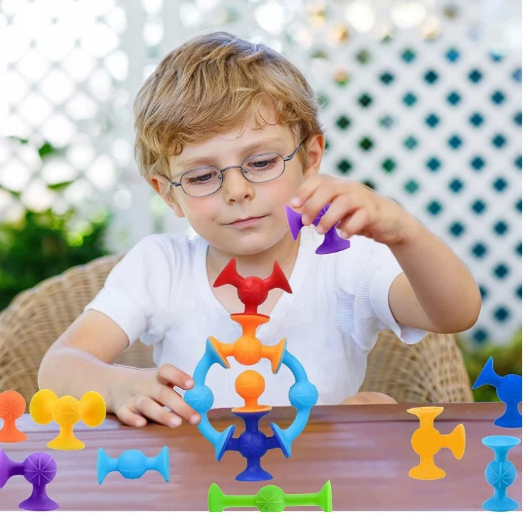Click4Toys EDUKACINIAI KONSTRUKCINIAI KLAUKAI SILIKONINIAI SIURBUČIŲ RINKINYS VAIKAMS 96 vnt.