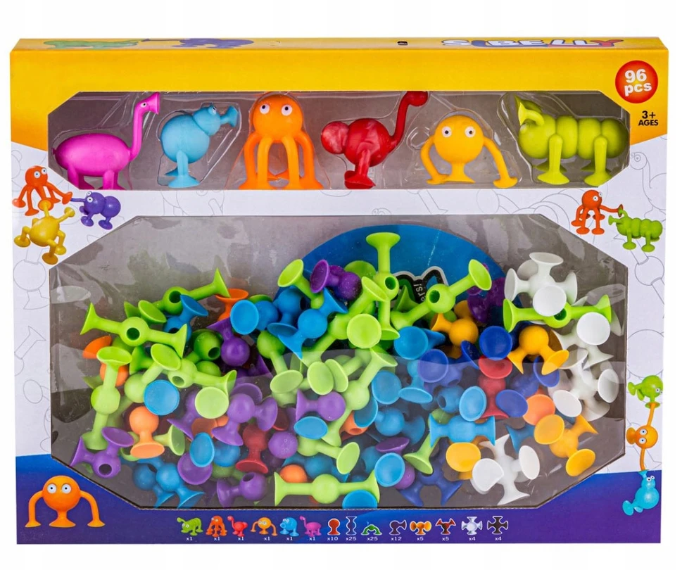 Click4Toys EDUKACINIAI KONSTRUKCINIAI KLAUKAI SILIKONINIAI SIURBUČIŲ RINKINYS VAIKAMS 96 vnt.