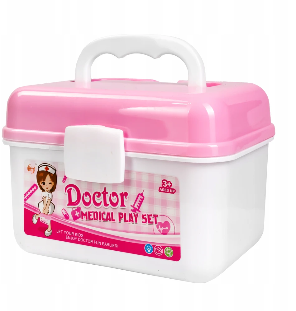 Click4Toys GYDYTOJŲ RINKINYS VAIKAMS PIRMOSIOS PAGALBOS RINKINYS AŠARŲ LOKIS STETOSKOPO VAISTŲ PRIEDAI