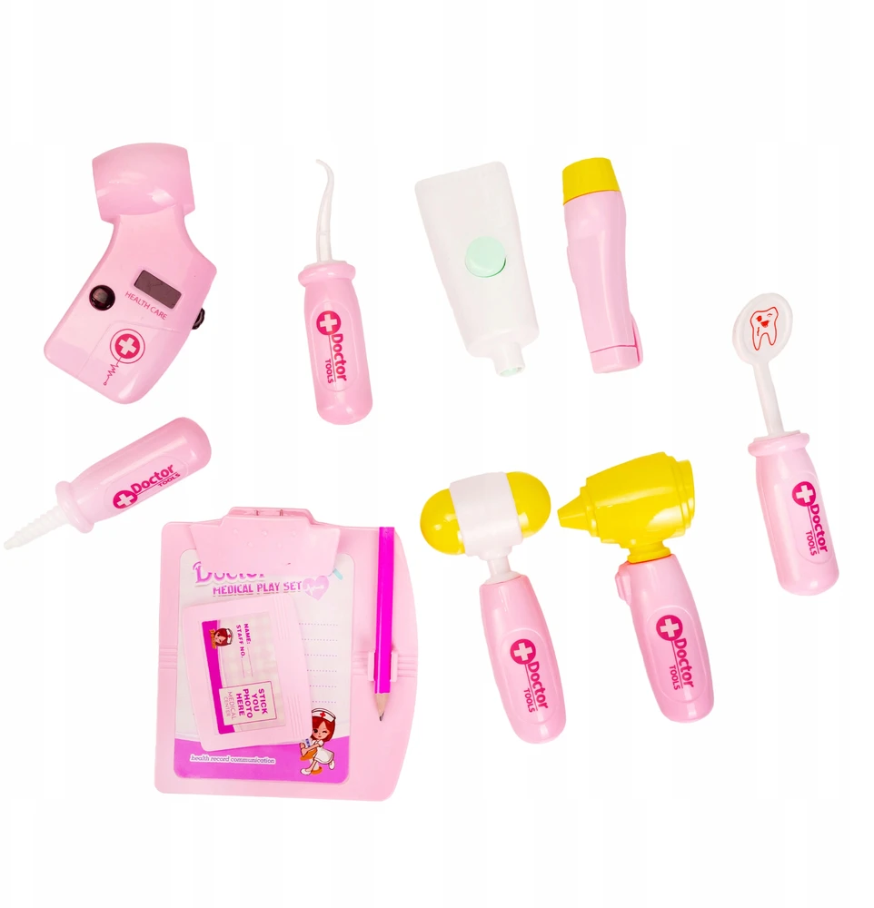 Click4Toys GYDYTOJŲ RINKINYS VAIKAMS PIRMOSIOS PAGALBOS RINKINYS AŠARŲ LOKIS STETOSKOPO VAISTŲ PRIEDAI