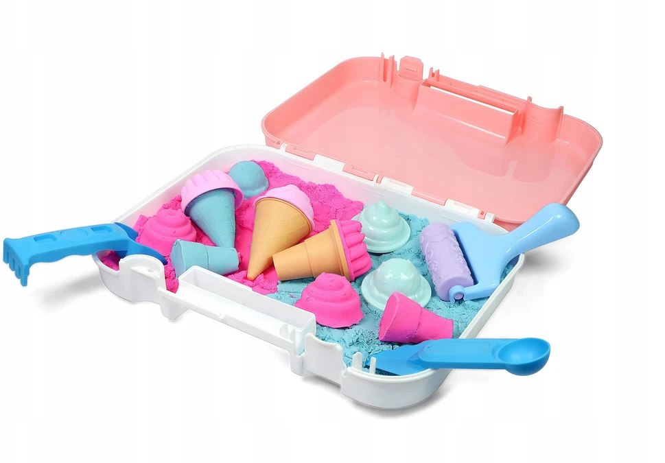 Click4Toys KINETINIS SMĖLIS VAIKŲ LEDŲ PARDUOTUVĖMS SMĖLIŲ DĖŽĖS lagaminų formelės